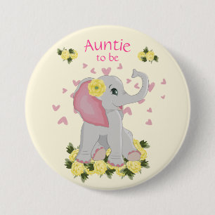 Personalized "Auntie to be" elephant themed 3 Inch Round Button