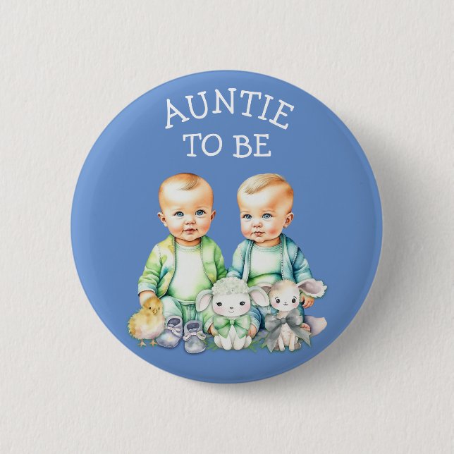 Personalized Auntie to be Twins Baby Shower   2 Inch Round Button (Front)