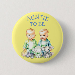 Personalized Auntie to be Twins Baby Shower 2 Inch Round Button