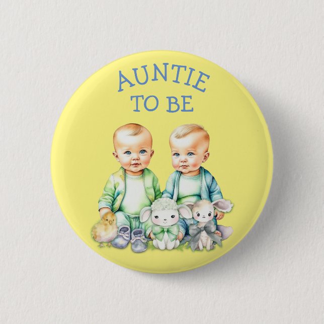 Personalized Auntie to be Twins Baby Shower   2 Inch Round Button (Front)