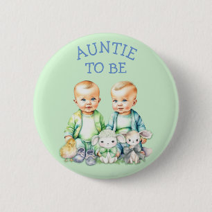 Personalized Auntie to be Twins Baby Shower 2 Inch Round Button