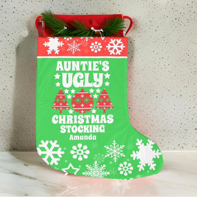Personalized Auntie's Ugly Christmas Sweater Large Christmas Stocking (Creator Uploaded)