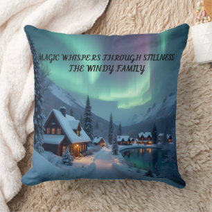 Personalized Aurora Lake Snow Throw Pillow