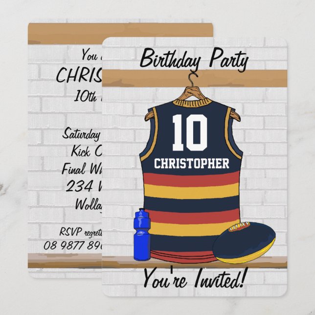 Personalized Aussie Rules Football Jersey BRY Invitation (Front/Back)
