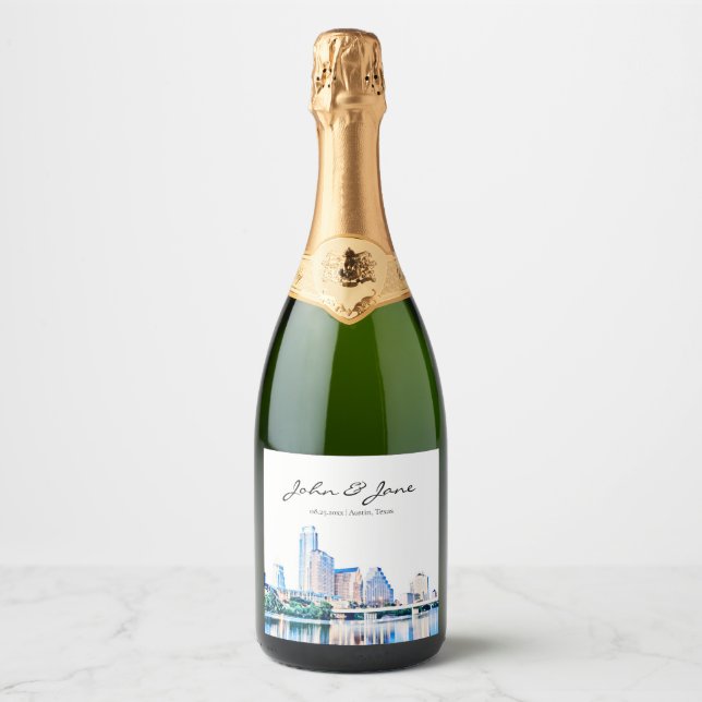 Personalized Austin Texas Wedding Sparkling Wine L Sparkling Wine Label (Front)