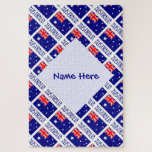 Personalized Australia Flag Tiled Jigsaw Puzzle<br><div class="desc">Personalized jigsaw puzzle shows diagonally tiled Flag of Australia with the word AUSTRALIA underneath. A white space of squiggly squares holds a spot for a name to add a personalized touch for yourself or a gift. Design is perfect for gifts at birthday,  Mother's Day,  Father's Day or Christmas.</div>