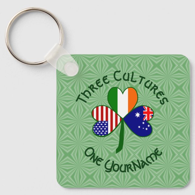 Personalized Australia Ireland USA Shamrock Keychain (Front)