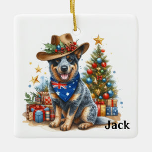 Personalized Australian Cattle Dog Christmas  Ceramic Ornament