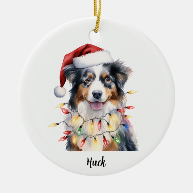 Personalized Australian Shepherd Christmas Dog Ceramic Ornament (Front)