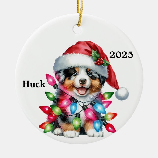 Personalized Australian Shepherd Christmas Dog Ceramic Ornament (Front)