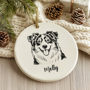 Personalized Australian Shepherd Dog Christmas Ceramic Ornament
