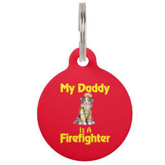 Personalized Australian Shepherd Firefighter Daddy Pet Tag