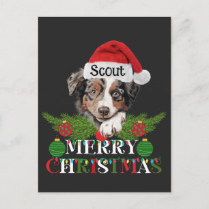 Personalized Australian Shepherd Merry Christmas Holiday Postcard