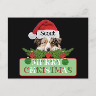 Personalized Australian Shepherd Merry Christmas Holiday Postcard