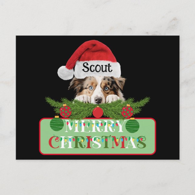 Personalized Australian Shepherd Merry Christmas Holiday Postcard (Front)