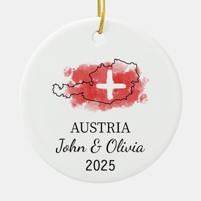 Personalized Austria Ornament, Austria Flag Gift Ceramic Ornament (Front)