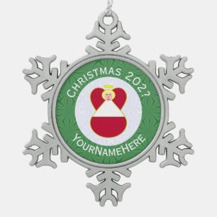 Personalized Austrian Angel Christmas Flag Snowflake Pewter Christmas Ornament