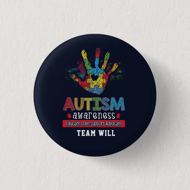 Personalized Autism Awareness Educate Advocate 1 Inch Round Button (Front)