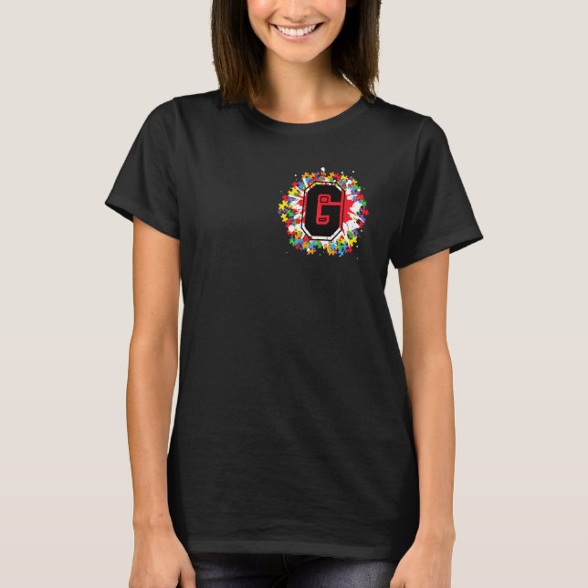 Personalized Autism Awareness Initial G Letter Mon T-Shirt (Front)