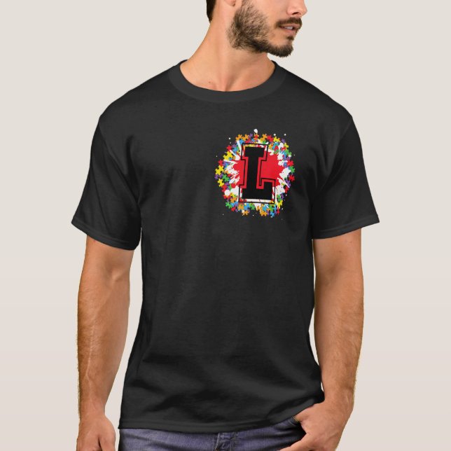 Personalized Autism Awareness Initial L Letter Mon T-Shirt (Front)