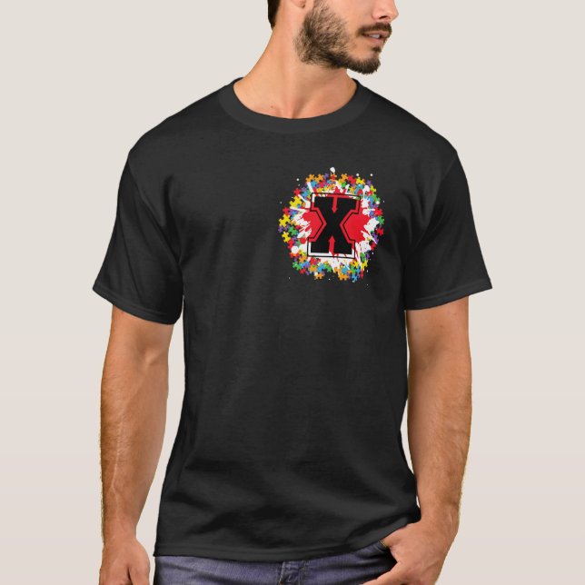 Personalized Autism Awareness Initial X Letter Mon T-Shirt (Front)