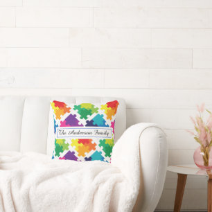 Personalized Autism Awareness Rainbow Puzzles Throw Pillow