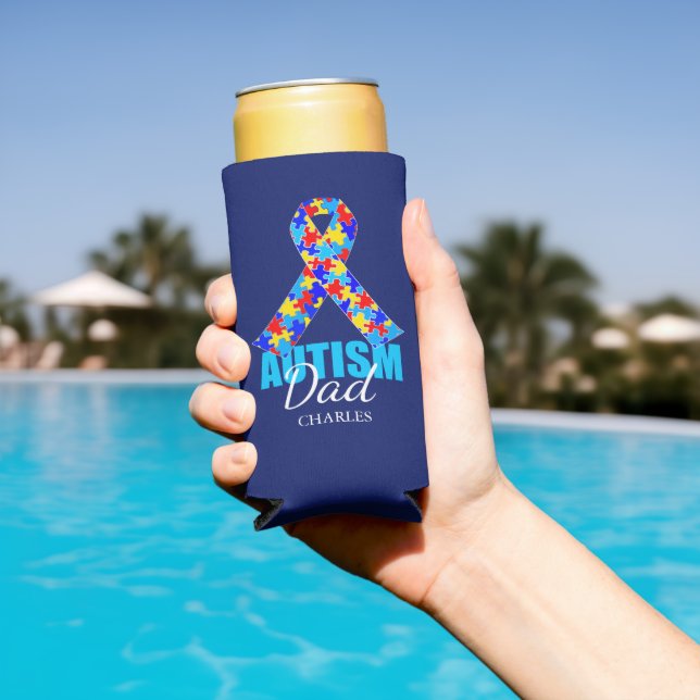 Personalized Autism Dad Blue Seltzer Can Cooler (In Situ Pool)