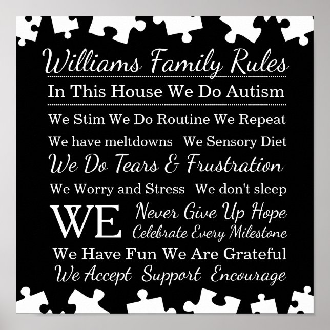 Personalized Autism Family Rules Poster (Front)
