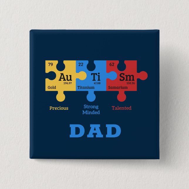Personalized Autism Periodic Table Elements 2 Inch Square Button (Front)