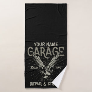 Personalized Auto Mechanic Garage Retro Spark Plug Bath Towel Set