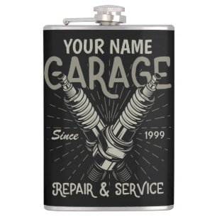 Personalized Auto Mechanic Garage Retro Spark Plug Hip Flask