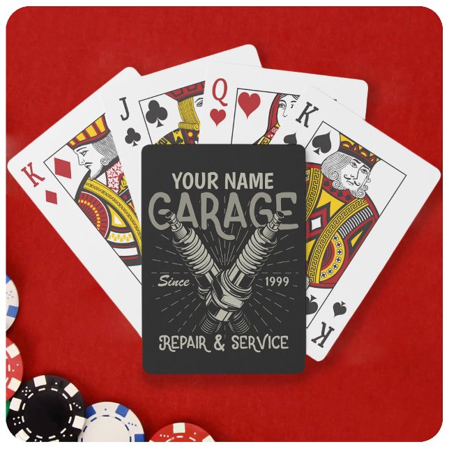 Personalized Auto Mechanic Garage Retro Spark Plug Playing Cards (Creator Uploaded)