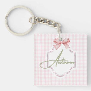 Personalized Autumn Baby Girl Nursery Bow&Gingham  Keychain