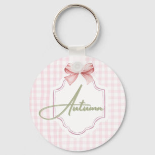 Personalized Autumn Baby Girl Nursery Bow&Gingham  Keychain