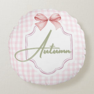 Personalized Autumn Baby Girl Nursery Bow&Gingham  Round Pillow