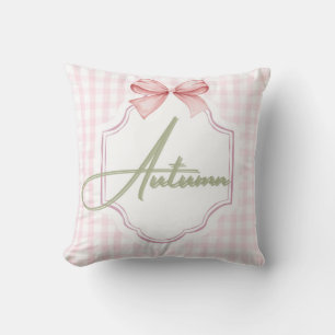 Personalized Autumn Baby Girl Nursery Bow&Gingham  Throw Pillow
