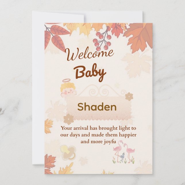 🍂 Personalized Autumn Baby Welcome Card | Custom  (Front)