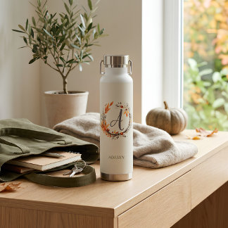 Personalized Autumn Botanical Monogram Water Bottle