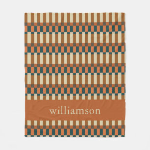 Personalized Autumn Brown Geometric Check Pattern Fleece Blanket