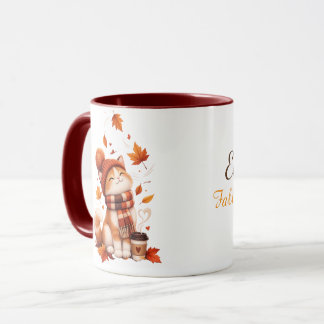 Personalized Autumn Cat Mug | Custom Name Cozy Fal