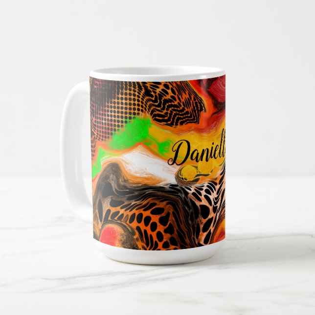 Personalized Autumn Colours Abstract Pour Painting Coffee Mug (Front Left)