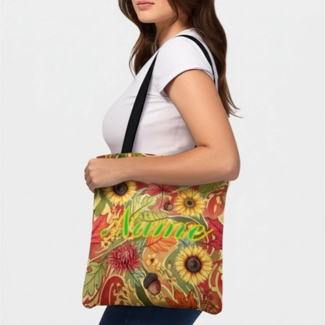 Personalized Autumn Custom Name Fall Floral Tote Bag (Creator Uploaded)