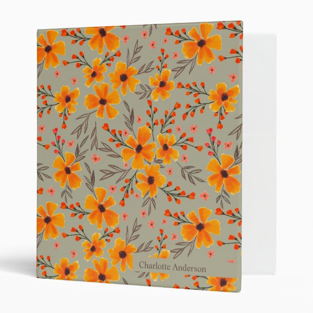 Personalized Autumn Fall Floral Pattern  Binder (Front/Inside)