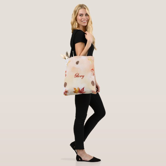 Personalized Autumn Fall Leaves Forest Designed Tote Bag (On Model)
