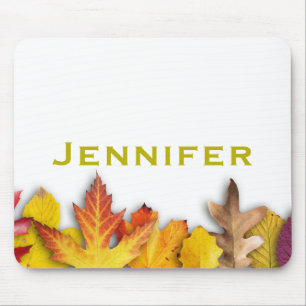Personalized Autumn Falling Leaves Mouse Pad