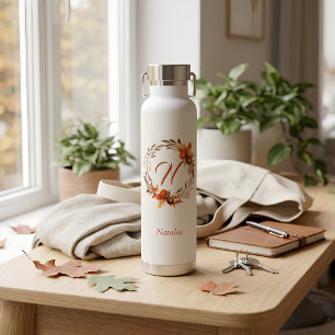 Personalized Autumn Floral Monogram Water Bottle