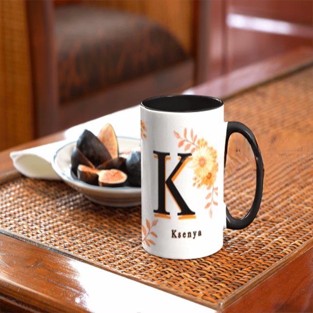 Personalized Autumn Floral Mug - Custom Name & Ini (Créateur téléchargé)