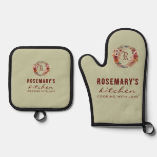 Personalized Autumn Florals Oven Mitt & Pot Holder Set
