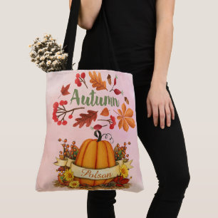 Personalized Autumn Gnome & Pumpkin Fall Gift Tote Bag
