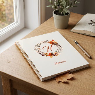 Personalized Autumn Harvest Wreath Monogram Notebook
